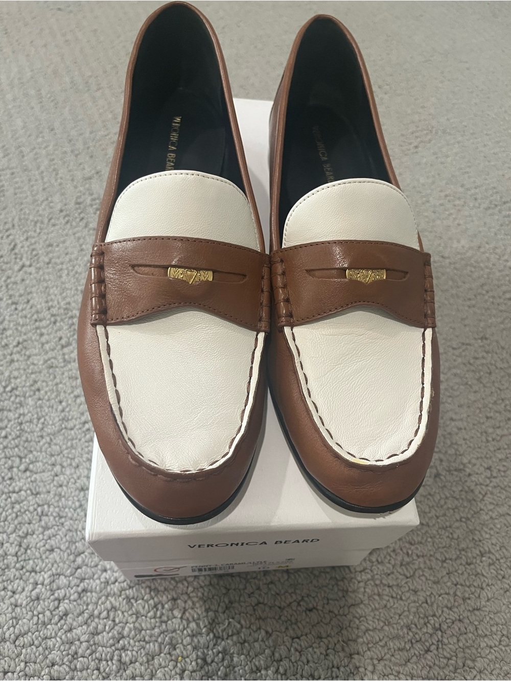 Veronica Beard Brown and White Leather Penny Loafers